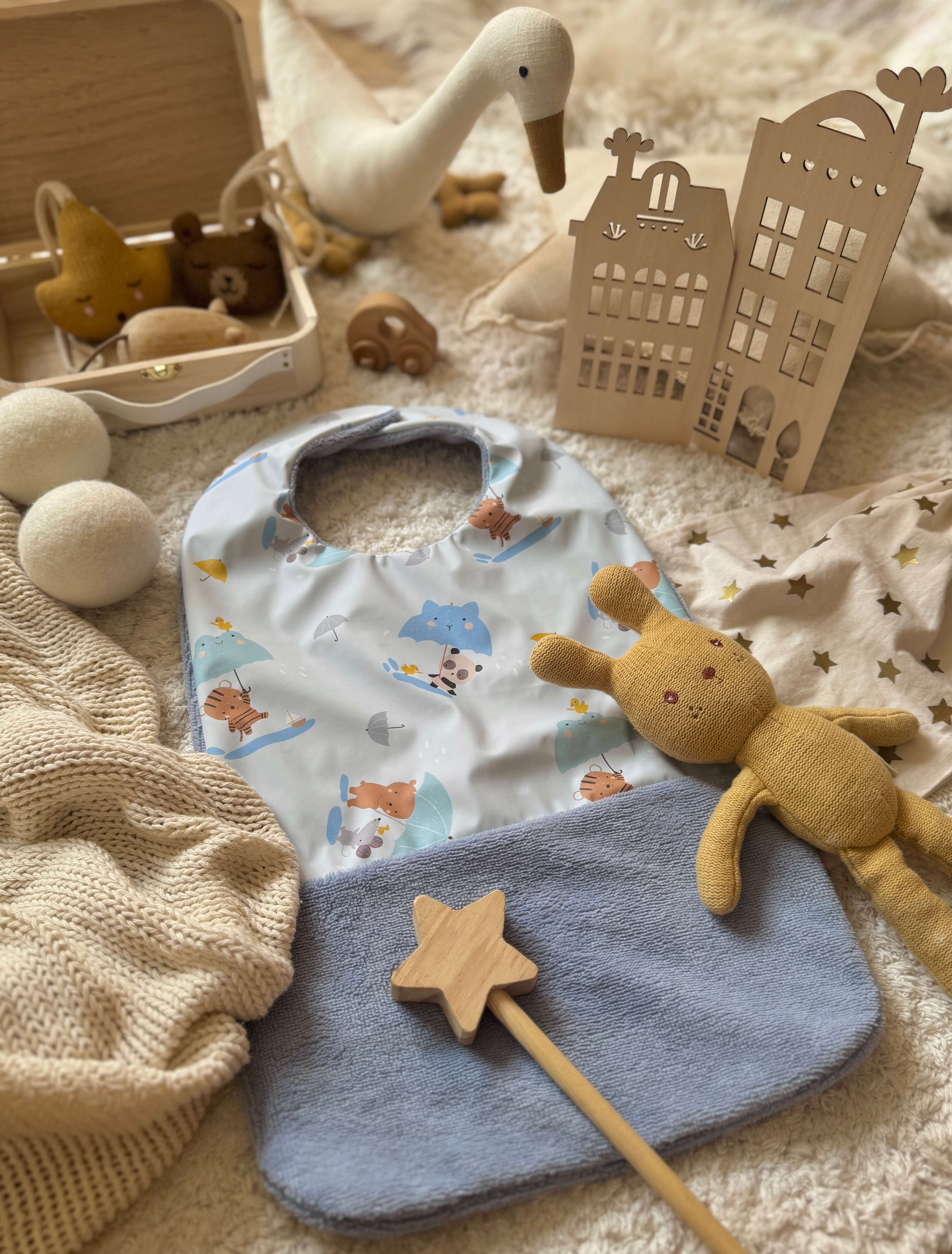 Bavoir Grand Bout'Chou / Tissu Imperméable Clapotis - Bambou Baltique