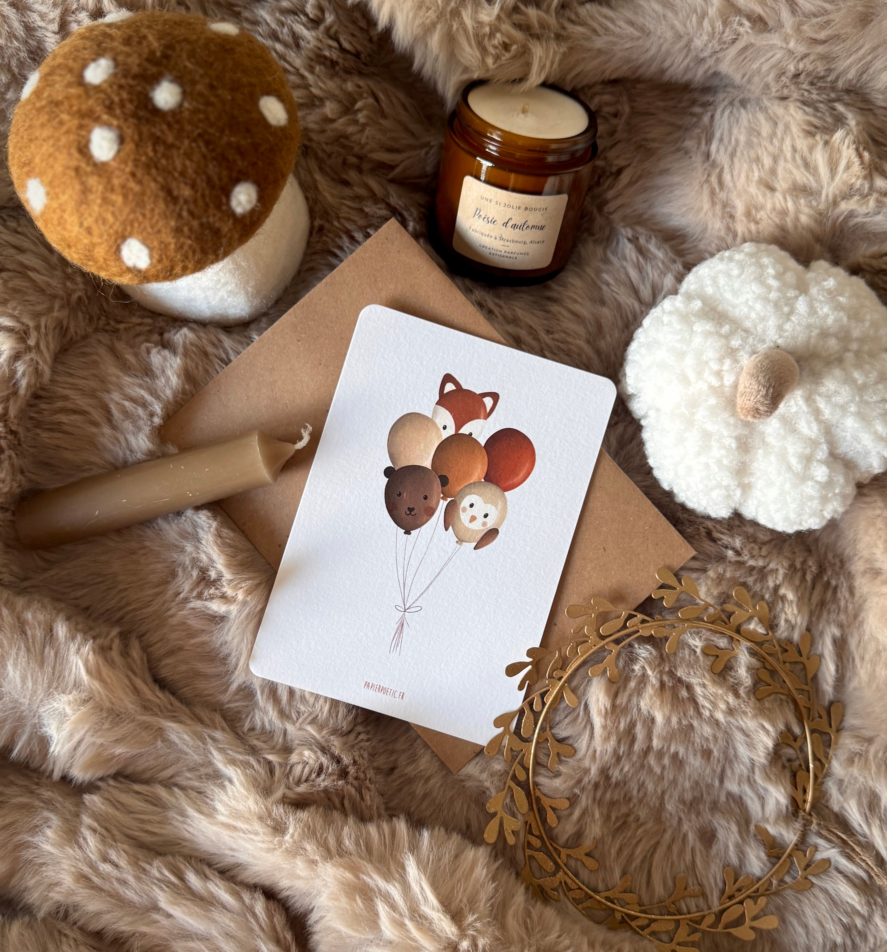 Carte "Ballons Animaux d'Automne"