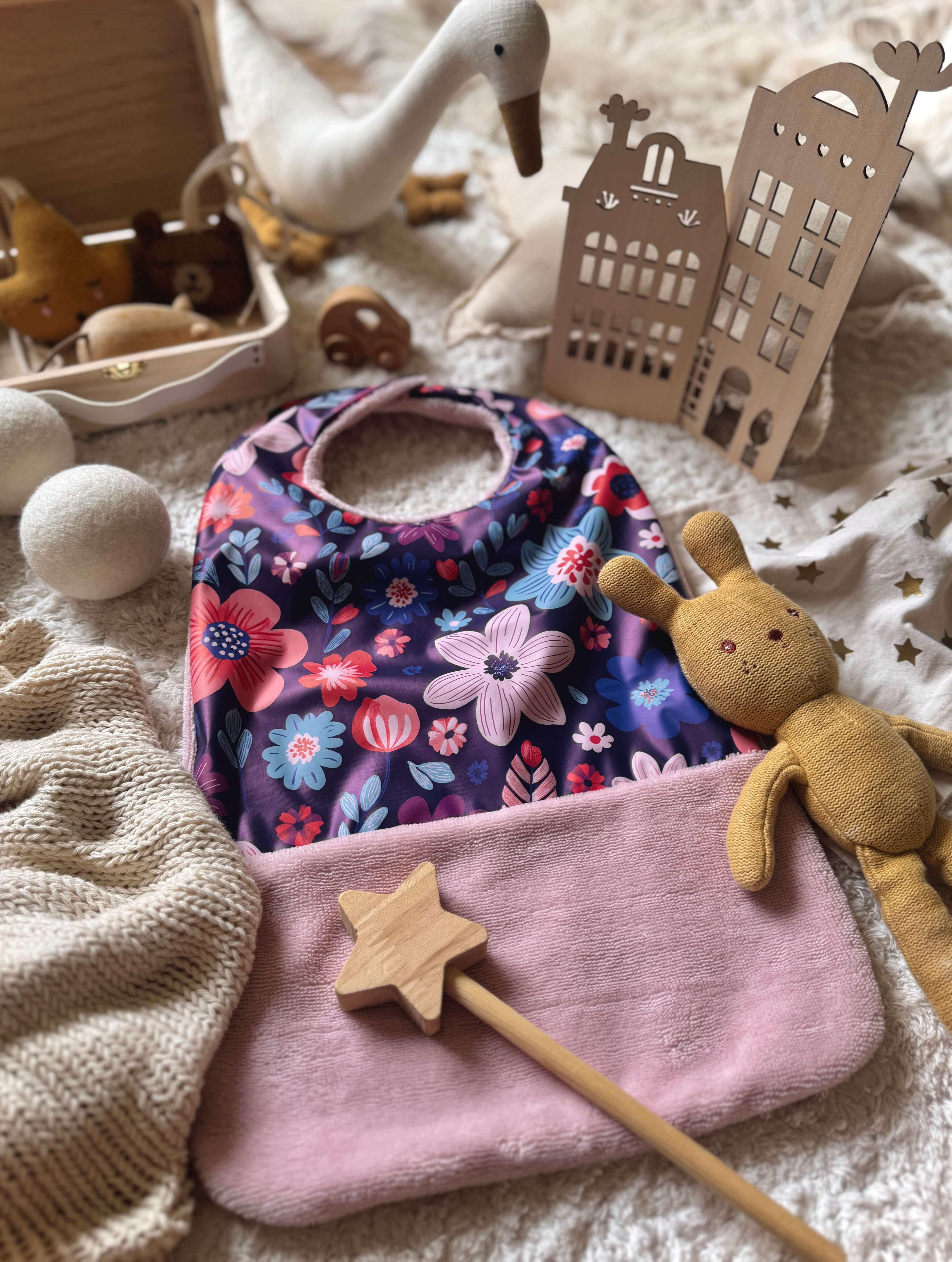 Bavoir Grand Bout'Chou / Tissu Imperméable Osaya - Bambou Pétale