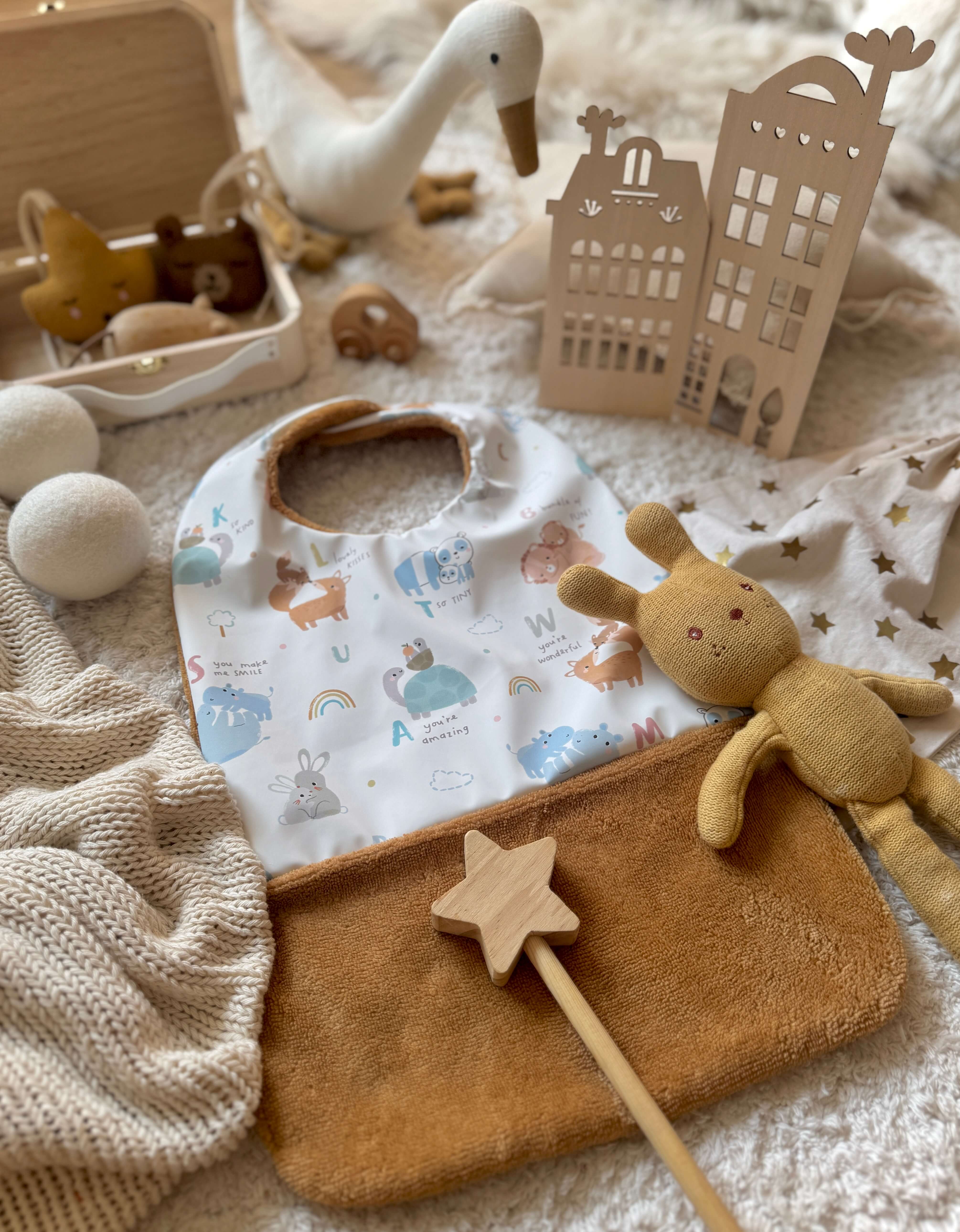 Bavoir Grand Bout'Chou / Tissu Imperméable Mamma - Bambou Camel