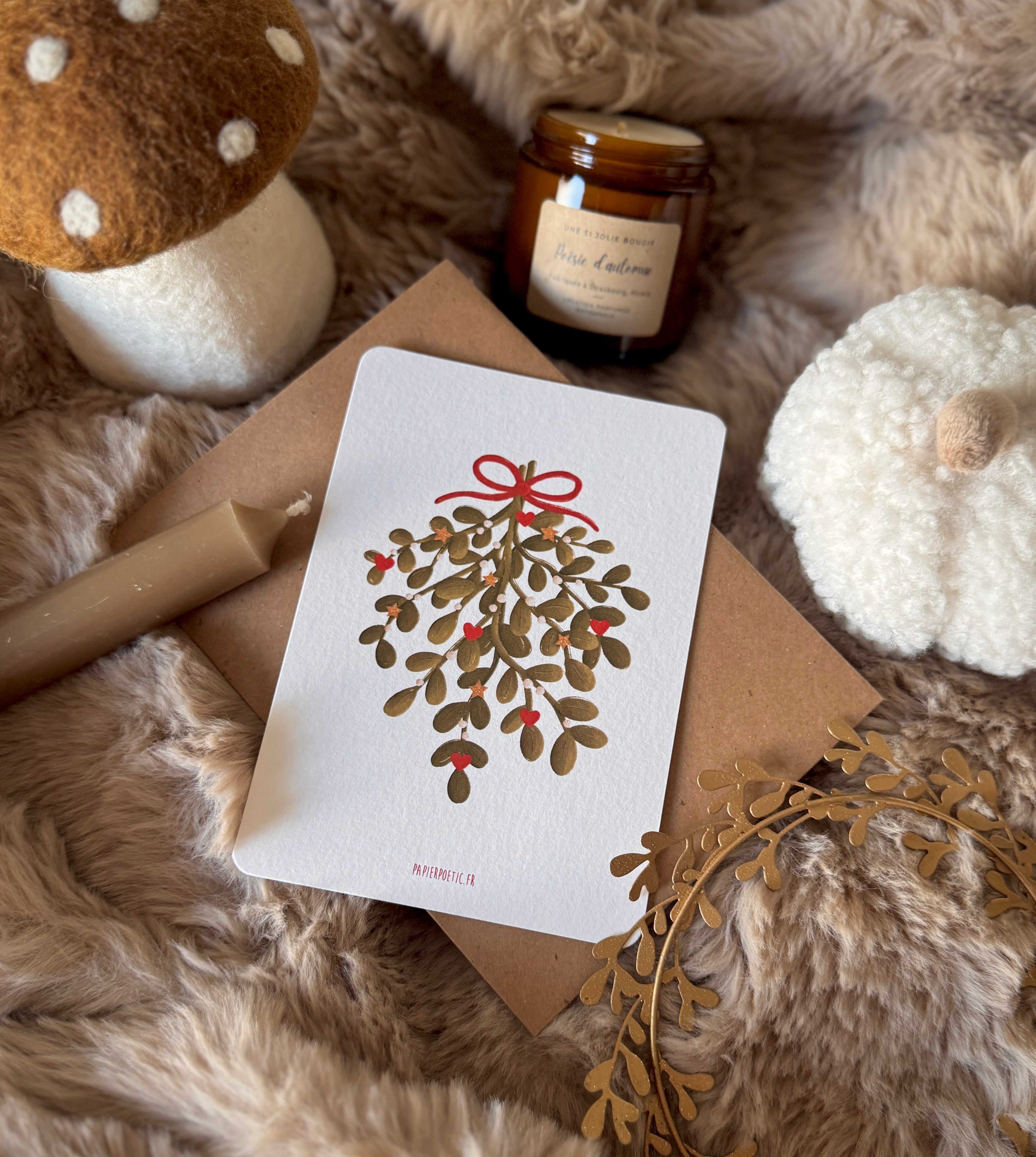 Carte "Branche de gui cœurs"