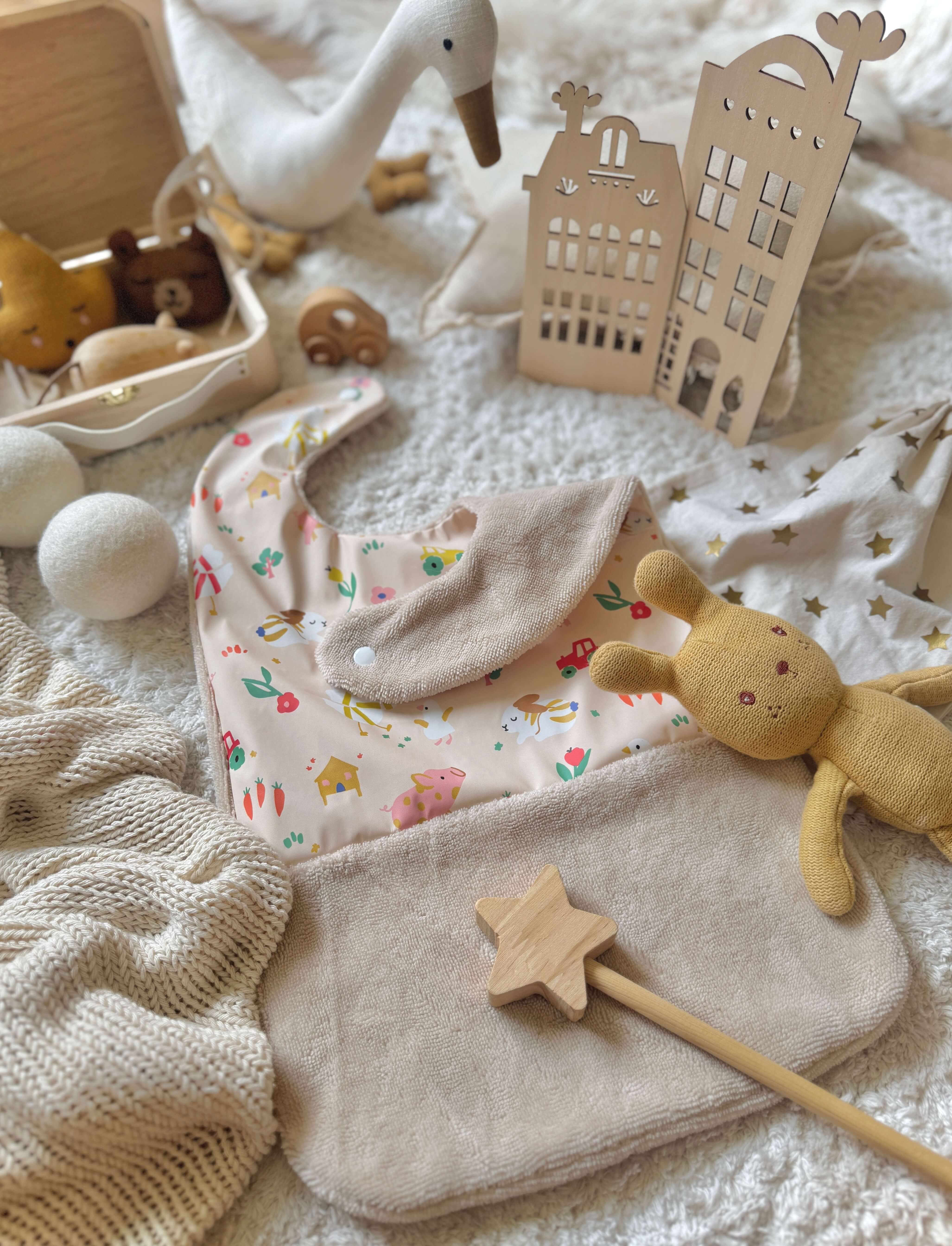 Bavoir Grand Bout'Chou / Tissu Imperméable Picoti - Bambou Lin