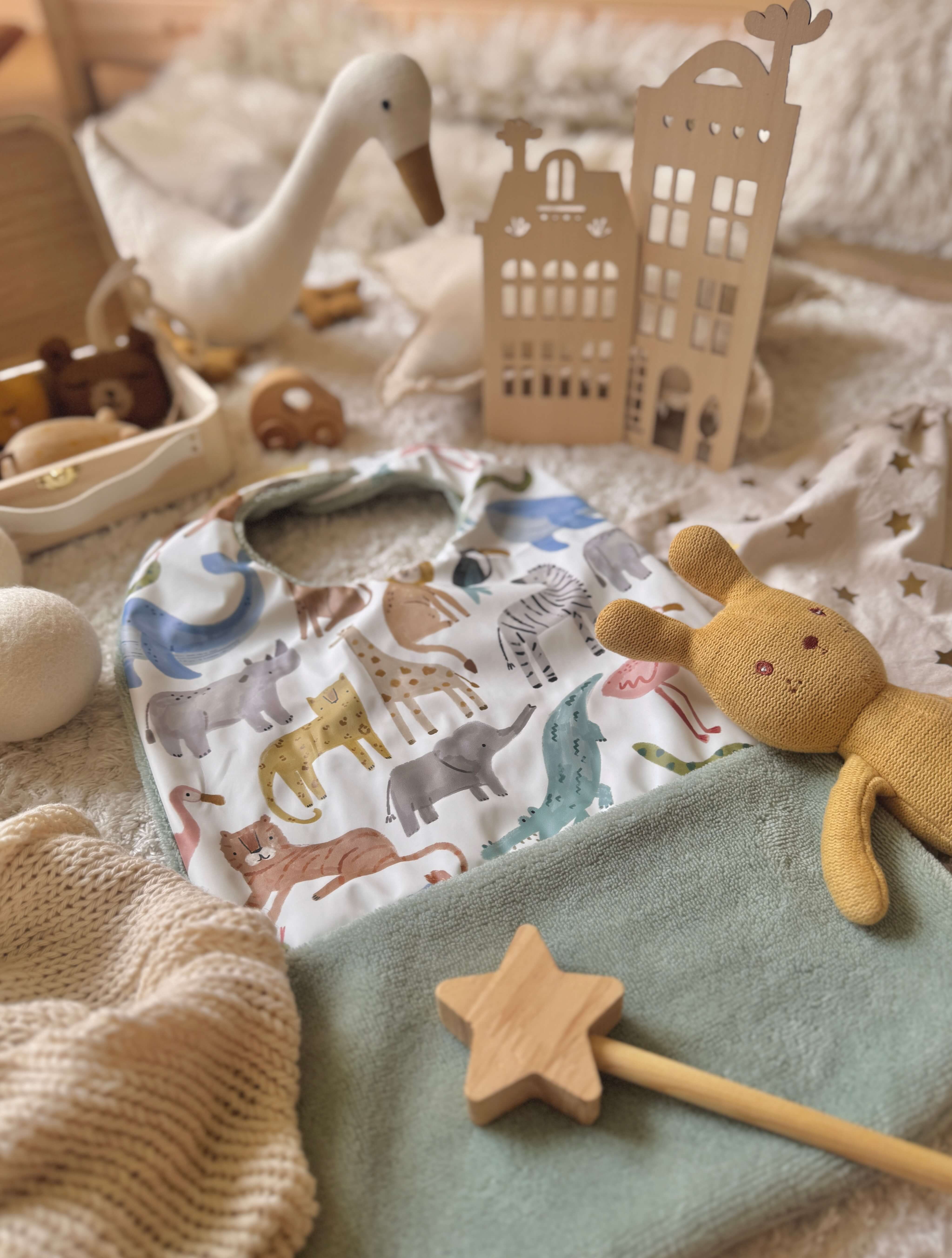 Bavoir Grand Bout'Chou / Tissu Imperméable Junzo - Bambou Vert de Gris