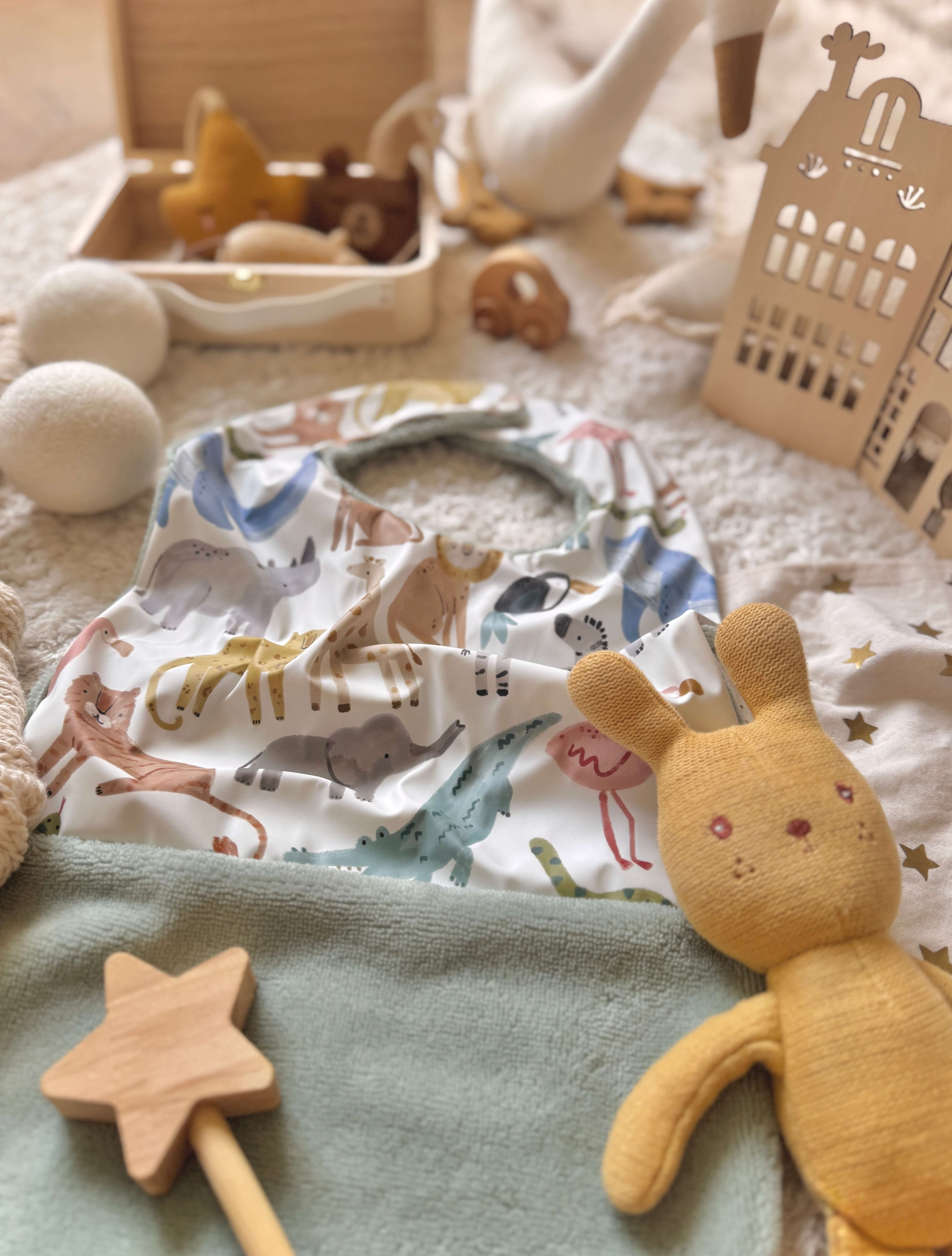 Bavoir Grand Bout'Chou / Tissu Imperméable Junzo - Bambou Vert de Gris