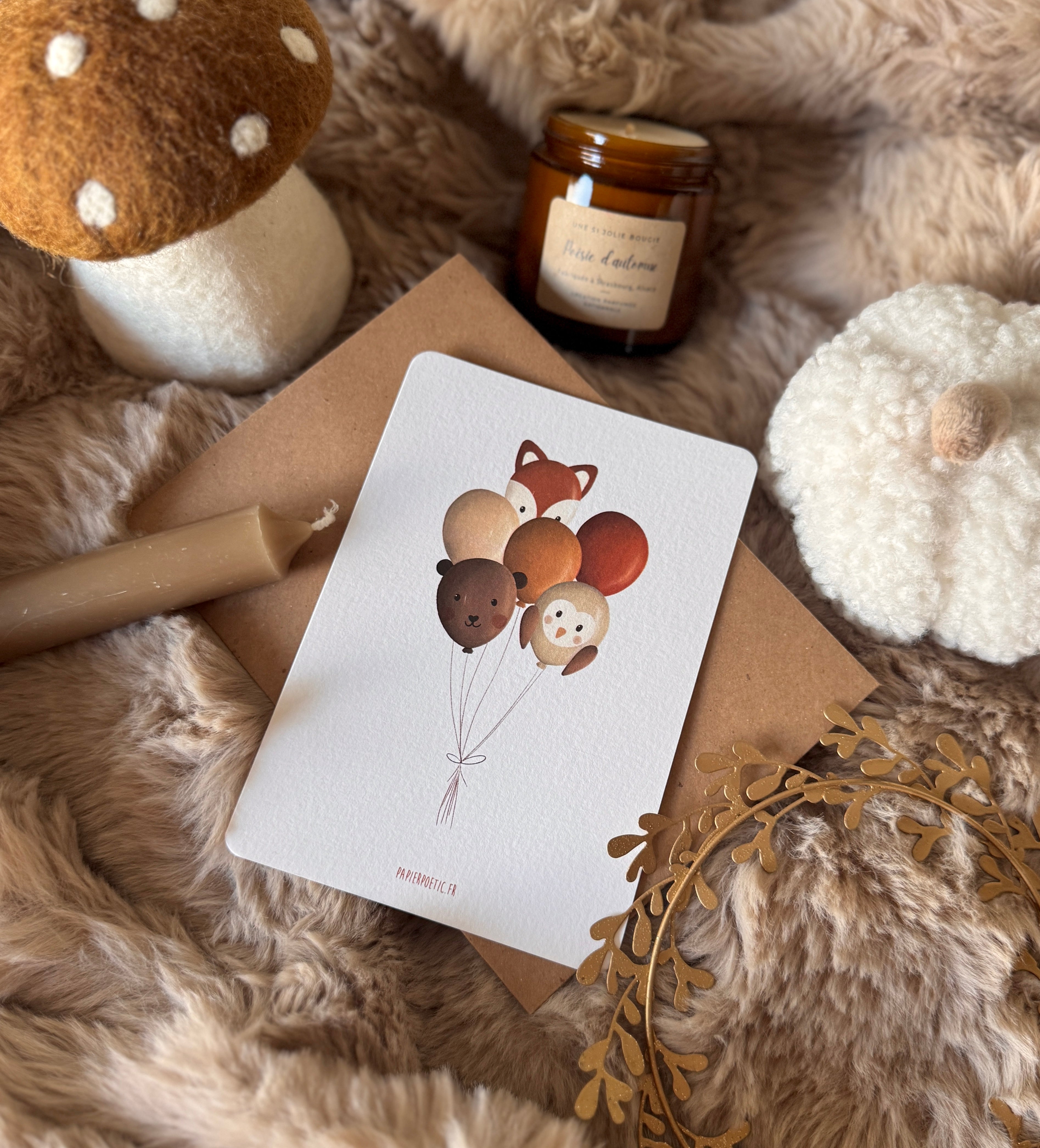 Carte "Ballons Animaux d'Automne"