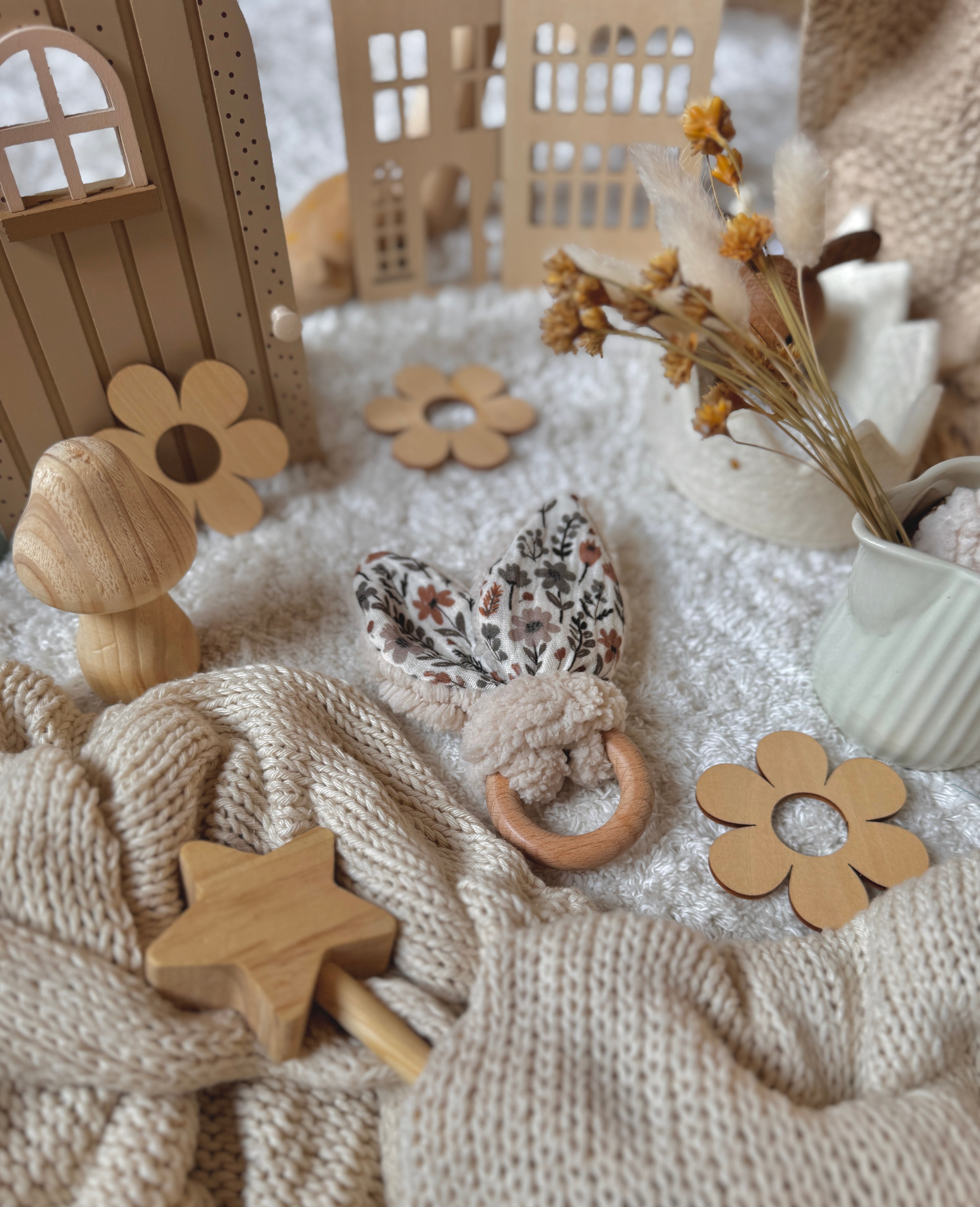 Anneau oreilles de Lapin en hêtre / Double Gaze Maddy